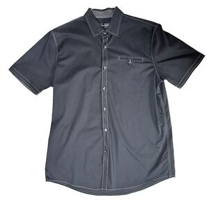 Michael Brandon Black Gray Shirt Men Size Large L Casual Button Up with Pocket